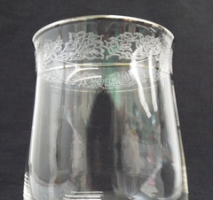 Lenox Crystal Moonspun Wine Glass Goblet Platinum Trim Etched Flowers 6.25”
