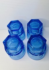 4 Fostoria Cobalt Blue Rock Glasses Juice Tumblers HFM Ford Museum Vintage