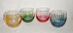 4 Vintage Libby Glasses ~ Roly Poly ~ Color to Clear ~ Multi Color Bar Ware