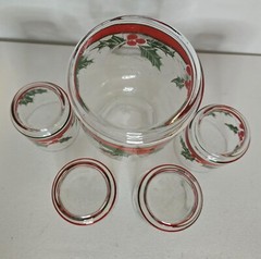 Vtg Libbey HOLLY & BERRIES 13-oz Flat Tumbler Glasses Holiday Set of 4 & Carafe