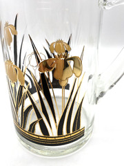 Culver Glass 24k Gold Vintage Iced Tea Water Pitcher Black & Gold Irises, 9″