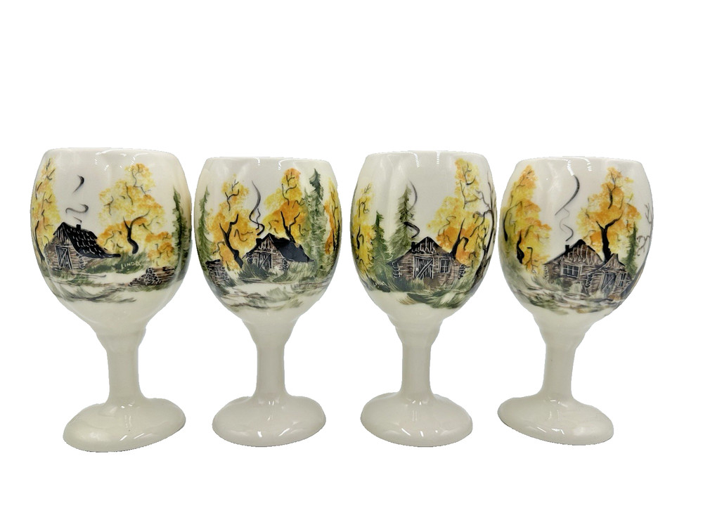 VTG Mugs & Jugs Hand Painted Footed Wine Water Goblets Anchor Point Alaska Cabin