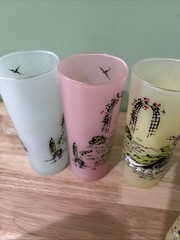 8 VTG. Libbey Southern Belle Pastel Frosted Tumblers Tom Collins Drink Glasses