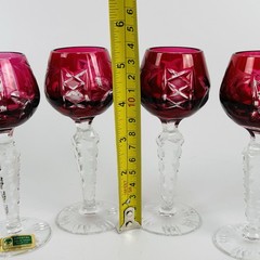 Lausitzer Glas Ruby Cut to Clear Cordial Glasses Set 4 German Crystal 5.25” Tall