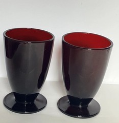 Vintage Ruby Red Glass Tumblers Set (2) 5 Inches