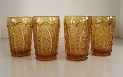 Imperial DAISY AND BUTTON Amber Glass Tumbler (s) LOT OF 4 Star Cane