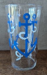Vintage Libbey Blue and White Nautical Juice Glasses, 4.5″ Tall, Set of 4, Rare