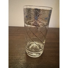 VTG 3 Culver Sorrento Hi-ball Tumblers Silver Lattice Blue Accent Signed Damage
