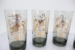 Anchor Hocking Zodiac Smoked Gray Gold Highball Glasses Set of 5 Vintage MCM