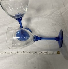 Libbey DOMAINE Vintage Wine Glasses/Goblets Cobalt Blue Flower Stem 8″ (2)