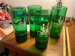 Vintage Forest Green Gay «90’s Glasses Anchor Hocking Lot of 4