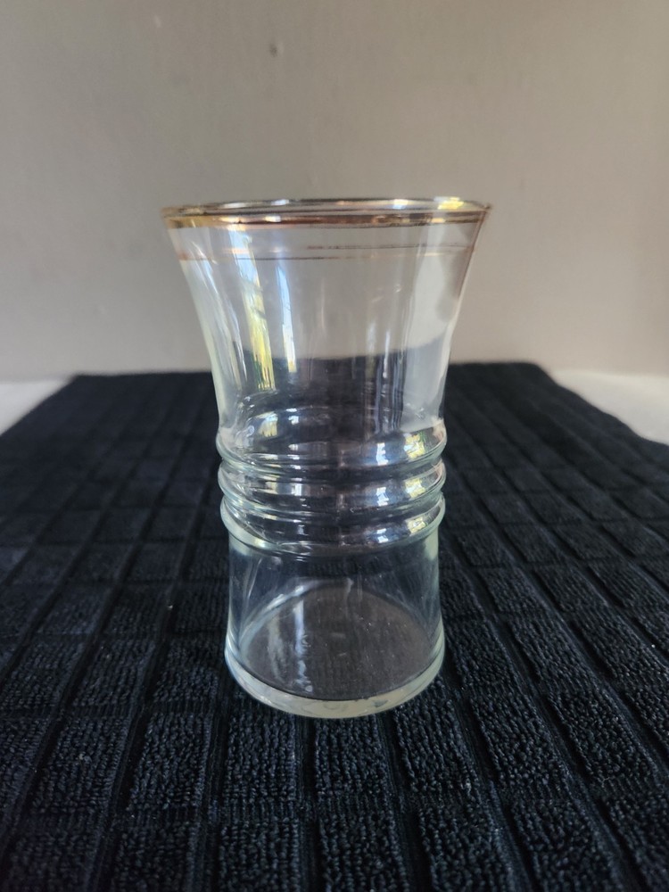 9 oz Gold Rimmed Flat Tumbler by Anchor Hocking Vintage • 4⅝» Tall