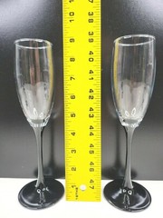 6 Luminarc Domino Signature Black Stem Fluted Champagne Set Cristal Glass France