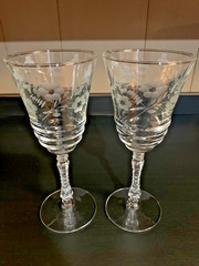 Rock Sharpe Cut Crystal Buttercup 7 3/4″ Water Stem Goblets 2012 Set of 2