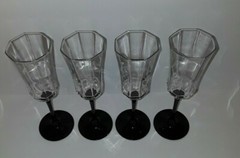 4 Luminarc France Arcoroc Octime Octagon Bowl Black Stem Fluted Champagne Glass