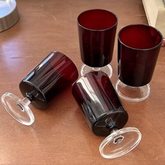 Vintage Mid Century Modern MCM Ruby Red Glasses Goblets Footed Made in France