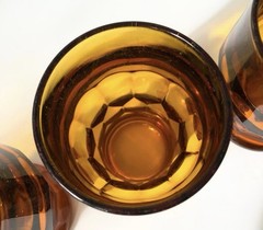Vintage Set of Six Anchor Hocking Georgian Amber Tumblers Honeycomb Panels
