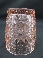 Vintage Jeanette Holiday Buttons & Bows Pink Depression Glass 4” Flat Tumbler