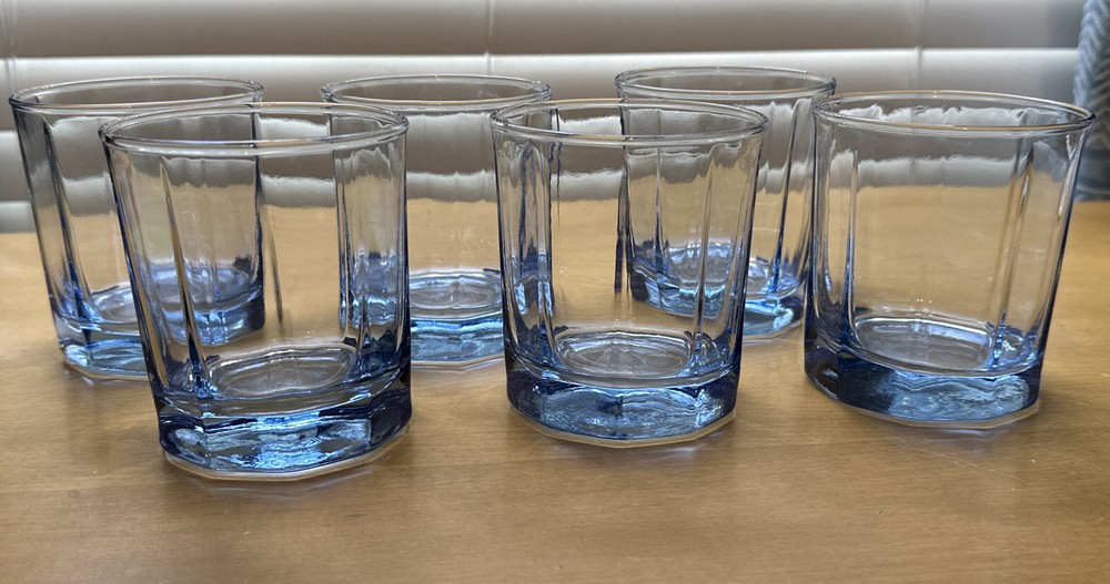 6 PC VTG Anchor Hocking Light Blue Essex Reflections 10 oz On The Rocks Glasses