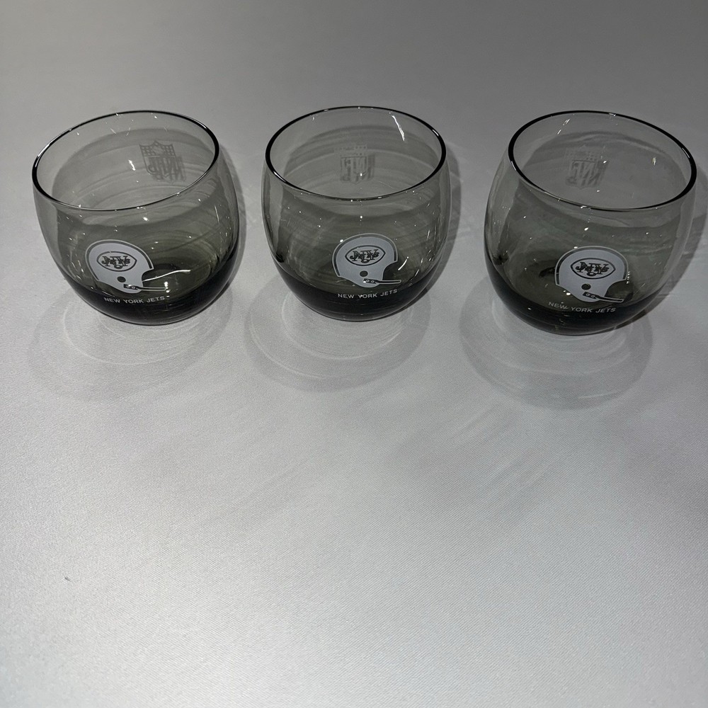 New York Jets Helmet NFL Smokey Set Of Three Vintage Football Drink Glasses