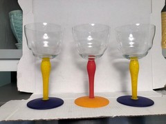 KOSTA BODA POST MODERN MEMPHIS STYLE GLASS GOBLETS SET OF THREE 8 INCHES