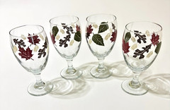 Libbey Autumn Fall Leaves Water Wine Goblet Glasses 16oz Set 4 Thanksgiving Vtg