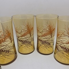 Vintage MCM Amber Wheat Glasses Set Of 6 Orange Brown Cottage Thanksgiving Fall