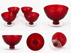 Morgantown Crinkle Ruby Red Sherbet Glasses Thick Stem Cadmium & Manganese Glow