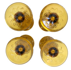 Set 4 Indiana Tiara Pressed Sandwich Amber Footed Ice Tea Glass Tumbler Parfait
