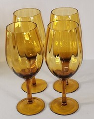 Set 4 Amber Empoli Art Glass Optic Paneled Blown Wine Glass 8.25″