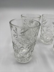 4 Vintage Early American Prescut Glass Star of David 3 1/2” Juice Glasses 4oz