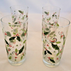 Vintage Libbey Glassware HOLIDAY HOLLY Cooler Tumbler(s) Set of 4