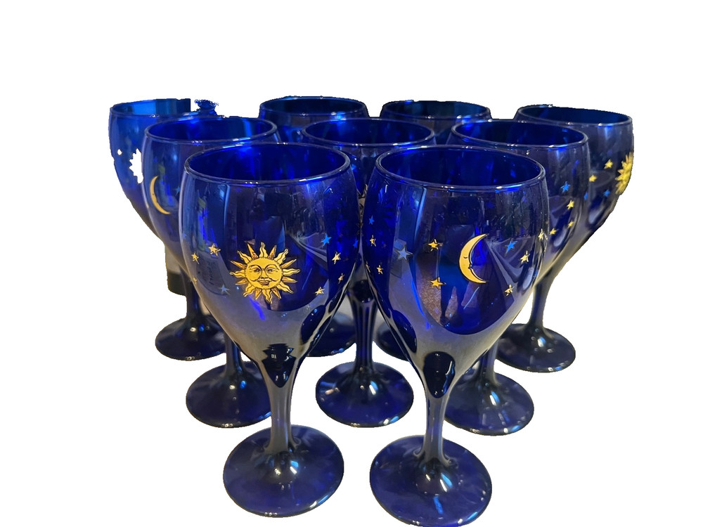 Libbey Celestial blue Moon and Star Glasses Set of 9