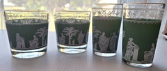 4 Vintage Jeanette Wedgwood Jasperware Grn Greek Hellinic Glasses juice whiskey
