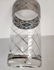 Culver Sorrento Hiball Tumblers Silver Lattice Blue Accent 5 5/8″ Tall Set of 7