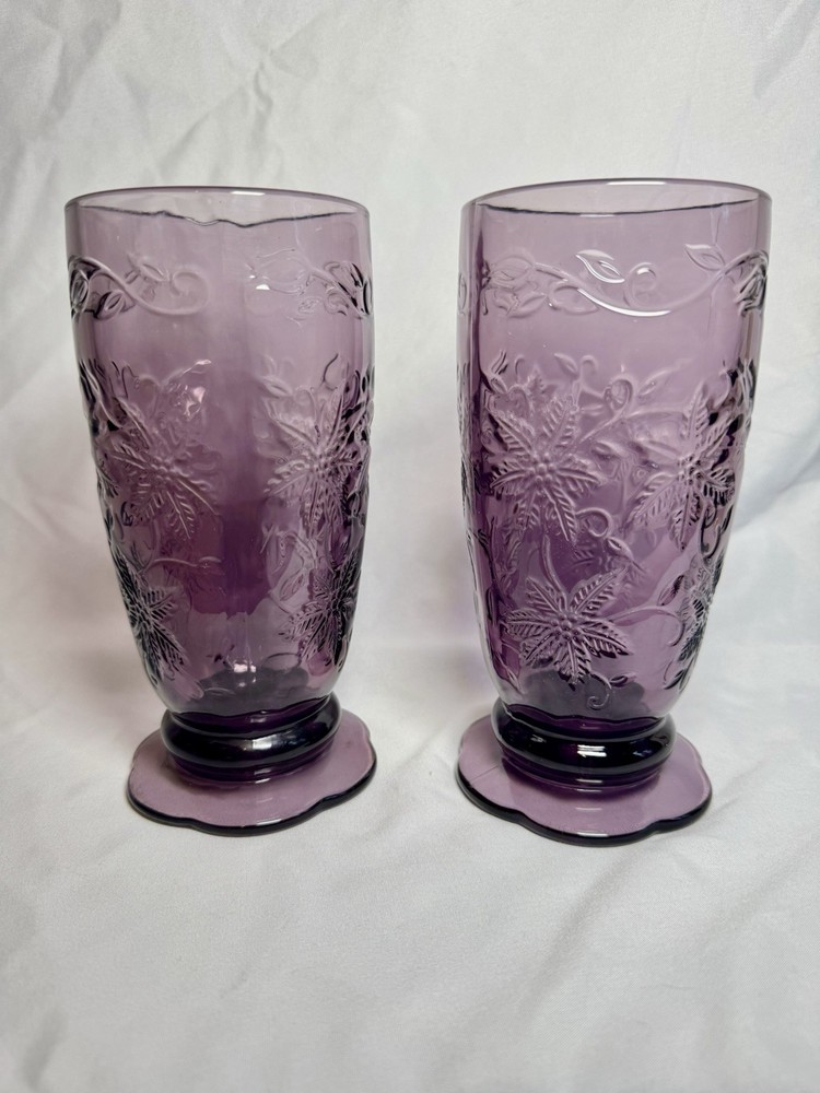 Set of 2 Princess House Fantasia Amethyst Footed Tumblers Glasses 7 1/4″ 20oz