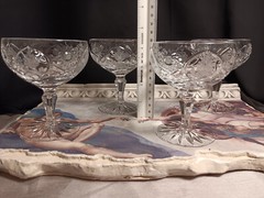 4 «Country Rose» Cut Crystal Champagne Coupes Dessert Cups Glasses by Sears RARE