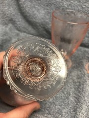 3 Pink Hazel Atlas 4.75 Inch Footed Tumblers Florentine Pattern Depression Glass