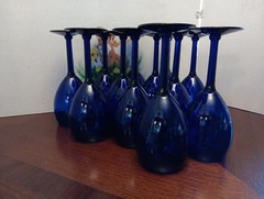 Set of (11 + 1) Pier 1 Solid Cobalt Blue Wine Glasses 12oz 8″ ~Read~