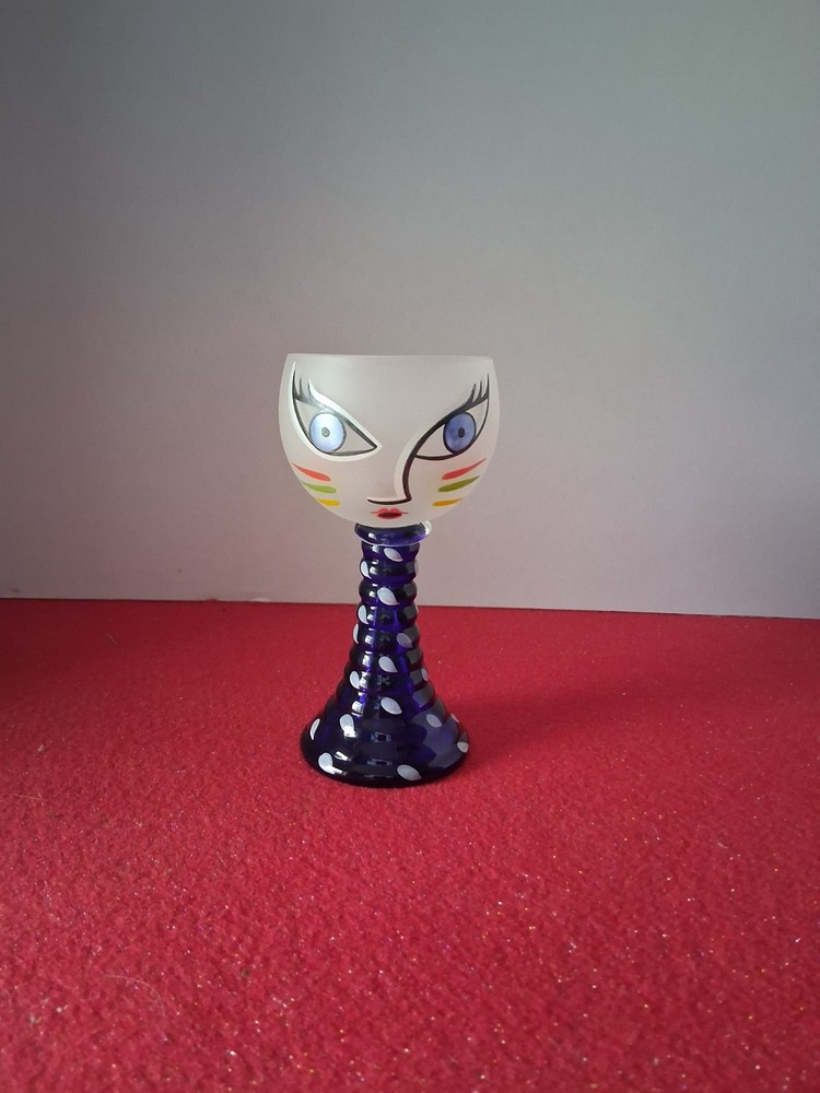 Kosta Boda Open Minds Art Glass Wine Goblet 6″ Blue Ulrica Hydman-Vallien Vintag