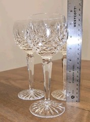 Set of 3 Waterford Crystal Kenmare Hock Wine Glasses, 7 3/8″, Gothic Etching
