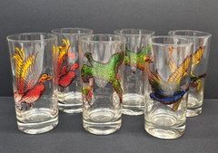 Hazel Atlas Vintage Lot of 6 Game Bird Pheasant Hunting 5.5″ Tall Glasses Bright