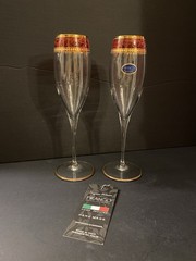 Franco Vetrerie e Cristallerie Champagne Flutes Red And Gold Handmade Italy
