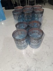 Vtg Italian Pure Platinum Blue Glasses Tumblers Lot Of 10 Iridescent Italy