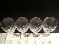 Set of 4 Rogaska Miller 8 1/4″ Inch Memoir Gold Trim Wine Glasses Signed