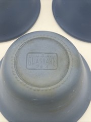 Vintage MCM Glasbake Blue 2 Tone Glass Custard Dishes; Set of 5; 2” in tall