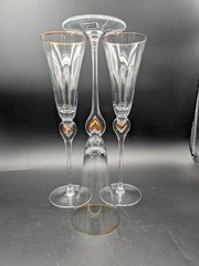 Set Of 3 Abbott Collection Gold Heart Stem Clear Crystal Champagne Flutes 11”