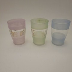 Vintage Pastel Frosted Juice Glasses Gold Atomic Mid Century MCM Set of 3