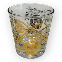 (1) VTG Gold Xmas Ornament Double Old Fashioned Glass 4″ MCM Barware Replacement