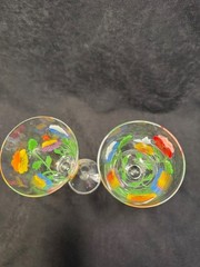 Royal Danube Hand-Painted 10″ Crystal Floral Goblets set of 2 Panseys